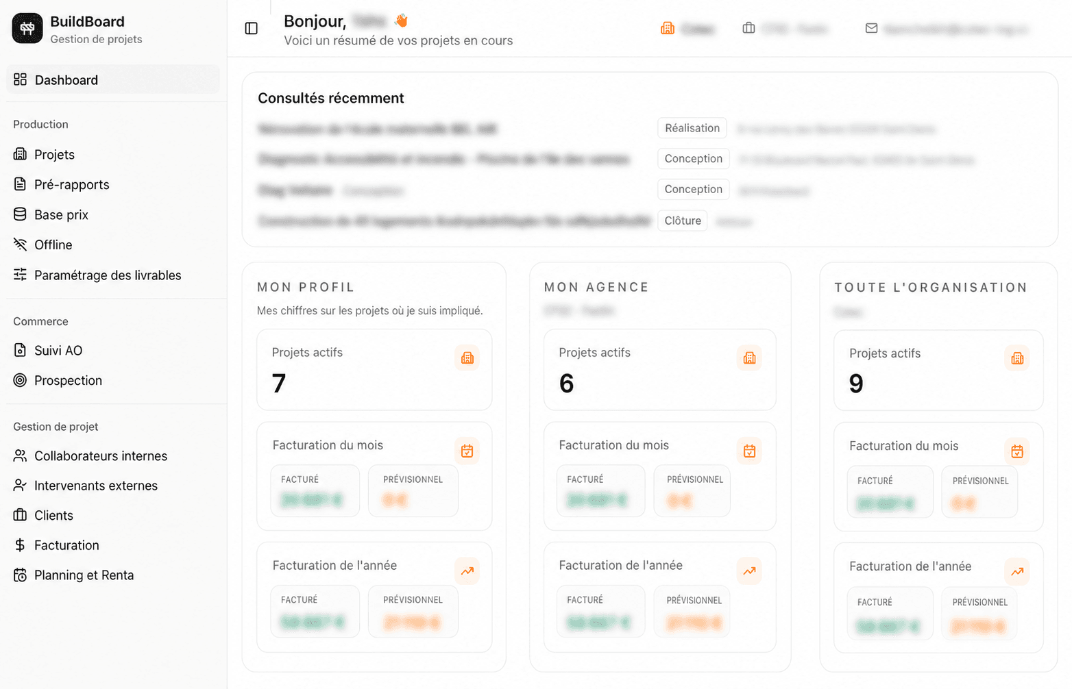 Aperçu du tableau de bord BuildBoard